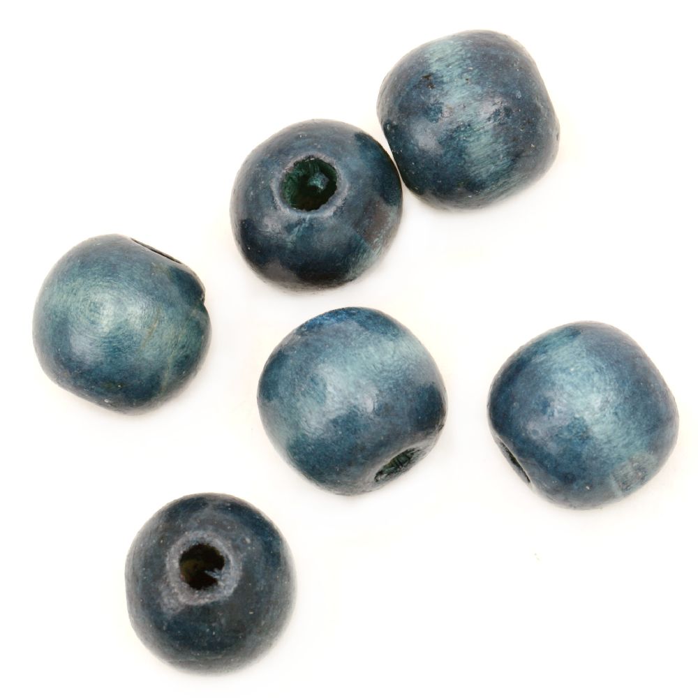 Wooden round bead for decoration 18x20 mm hole 4 mm blue - 50 grams ~ 20 pieces
