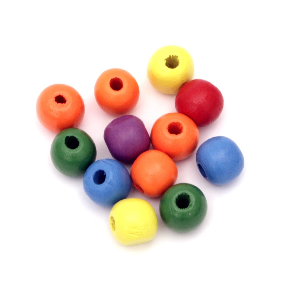 Wooden round bead for decoration 13x14 mm hole 4 ~ 5 mm mixed colors electric - 50 grams ~ 60 pieces