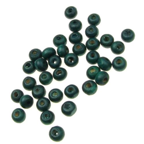 Wooden round bead for decoration 4x5 mm hole 1.5 mm dark green  - 50 grams ~ 1280 pieces