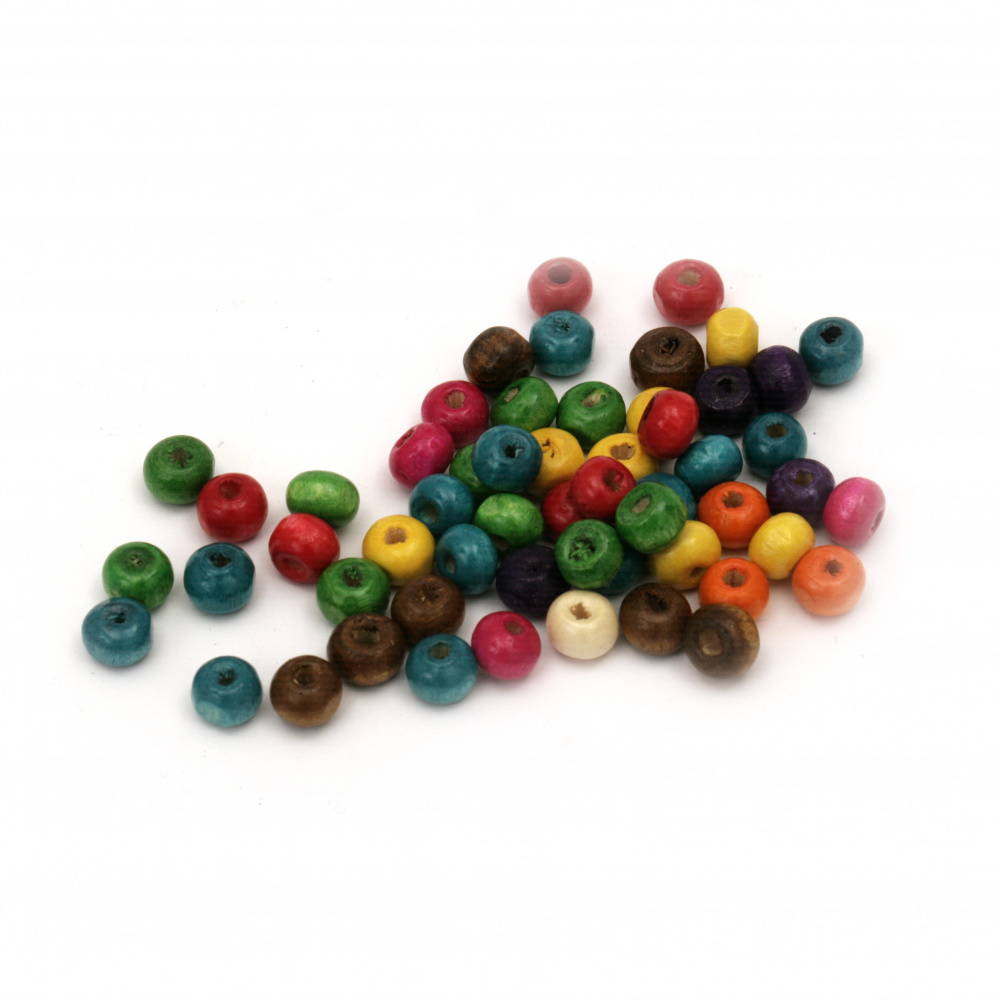 Wooden round bead for decoration 5x6~7 mm hole 2 mm mixed colors - 50 grams ~ 650 pieces