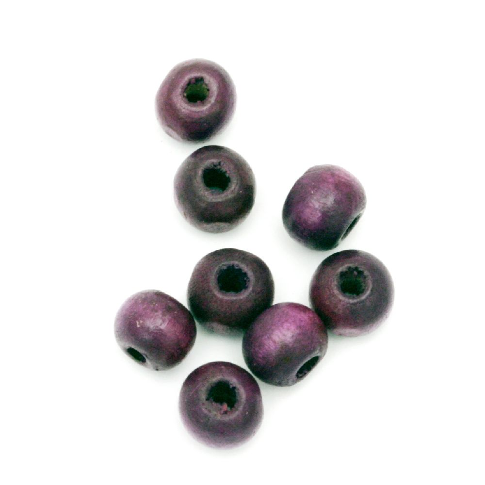 Wooden Round Bead for Decoration / 6x7 mm, Hole: 2~3 mm / Dark Violet - 50  grams ~ 450 pieces