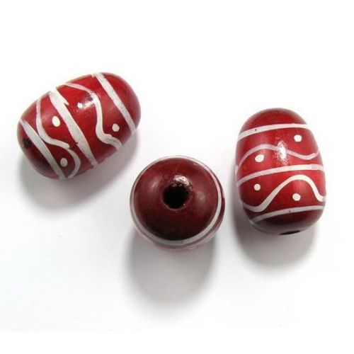 Cylinder wood oval painted 40x28 mm hole 6 mm red -5 pieces
