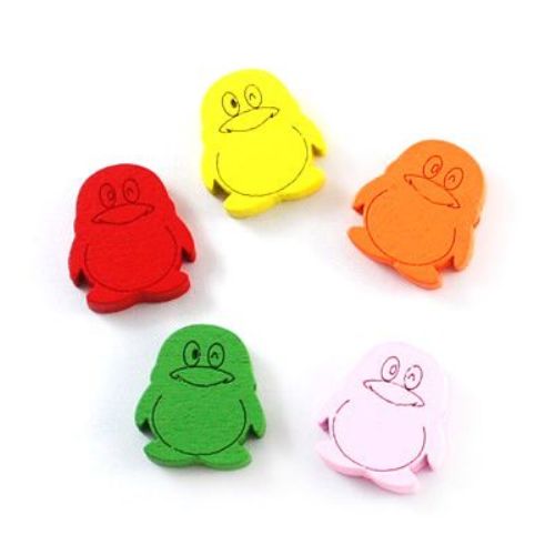 Colorful Wooden Figurine /  Penguin, Bright Cute Beads for Children Accessories,19x18x5 mm, Hole: 2 mm, MIX -20 pieces
