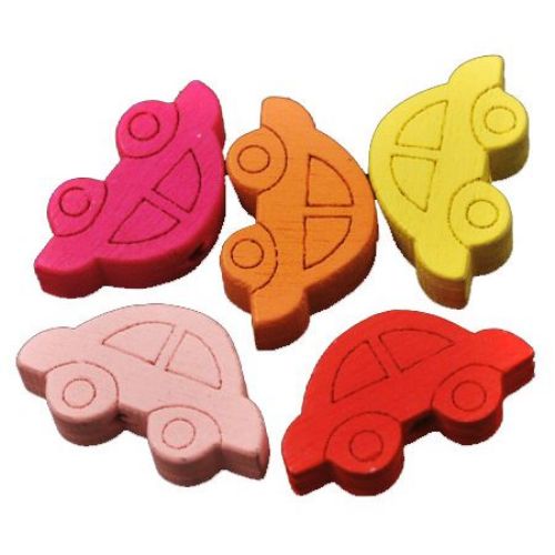 Car wooden  figurine 11x20x4 mm hole 2 mm colored -10 pieces