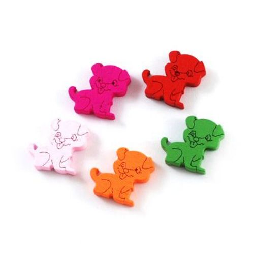 Dog tree figurine 17x17x5 mm hole 2 mm painted color -10 pieces