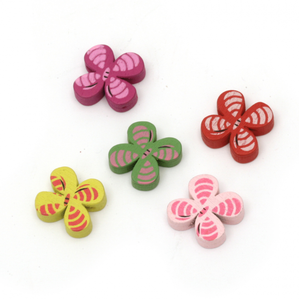 Natural Wooden Beads, Flower, Dyed, Assorted colors 16.5x17x4 mm, hole 2 mm - 10 pieces