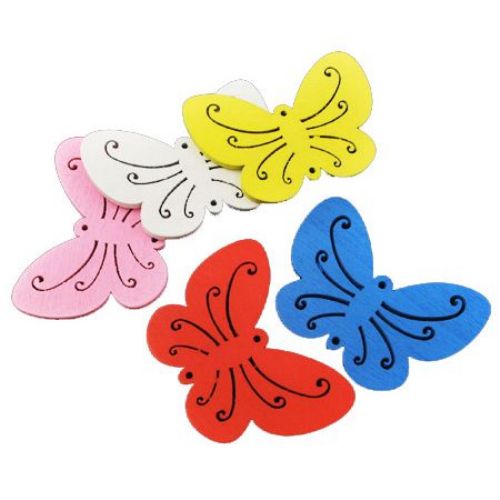 Colorful wooden pendant butterfly 47x34x2.5 mm hole 1.5 mm MIX - 10 pieces