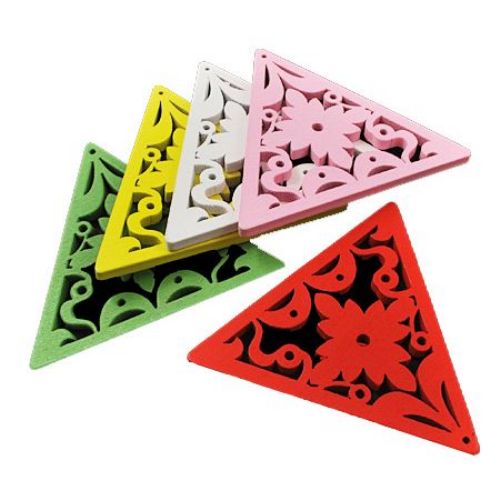Wooden pendan triangle 65x58x3.5 mm hole 1.5 mm red - 5 pieces