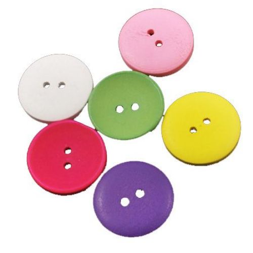 Wood Buttons, Round, Mixed  Colors, 40x5mm, holes 3mm, 10 pcs