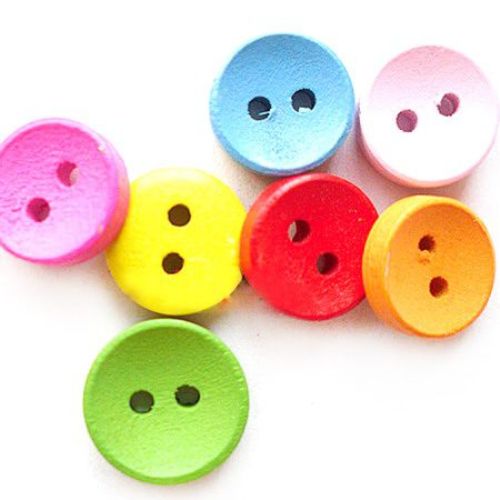 Wood Buttons, Flat Round, Mixed color  10x4mm, 1.5mm hole, 20 pcs