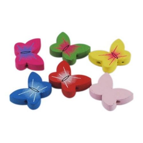 Wooden Colorful Butterfly Beads for DYI Children Accessories,  20x15x5 mm, Hole: 2 mm, MIX -10 pieces