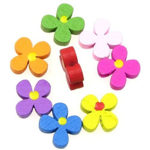 Colorful Wooden Flower Beads for Handmade Children Accessories and Decoration, 13x4 mm, Hole: 2 mm, MIX -20 pieces