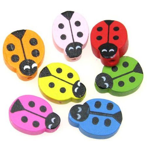 Ladybug wooden figurine 21x14 mm hole 2 mm painted color -20 pieces ~ 15 grams