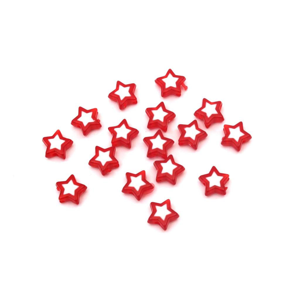Bead with white base star 9x4 mm hole 1.5 mm red - 20 grams ~ 110