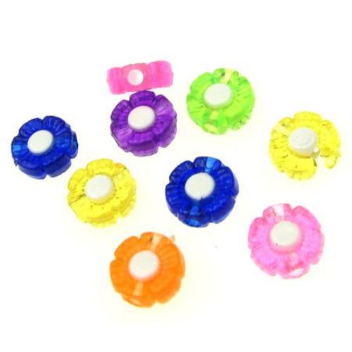 Transparent Acrylic   flower Bead with white base 10x4 mm hole 2 mm mix - 50 grams ~ 180 pieces