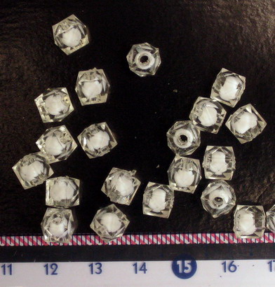 Transparent Beads with white base polygon 8x7 mm hole 2 mm white - 50 grams ~ 210 pieces