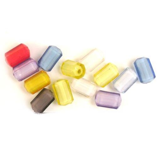 Transparent Acrylic Cylinder Bead with white base 14x8 mm hole 2 mm multi-walled MIX - 50 grams ~ 60 pieces