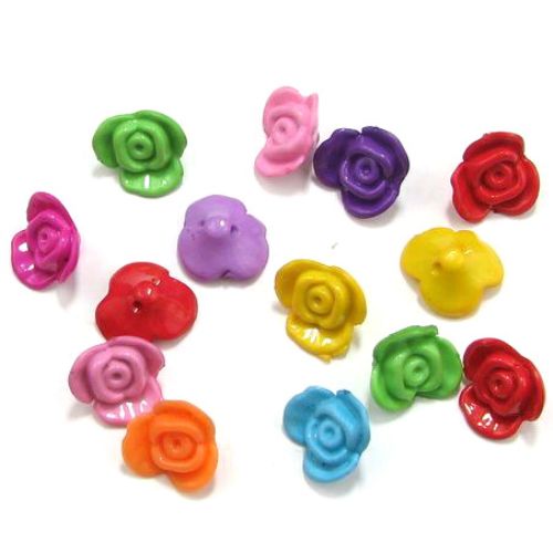 Colorful Plastic Rose Beads, 15x8 mm, Hole: 1.7 mm, ASSORTED -50 grams