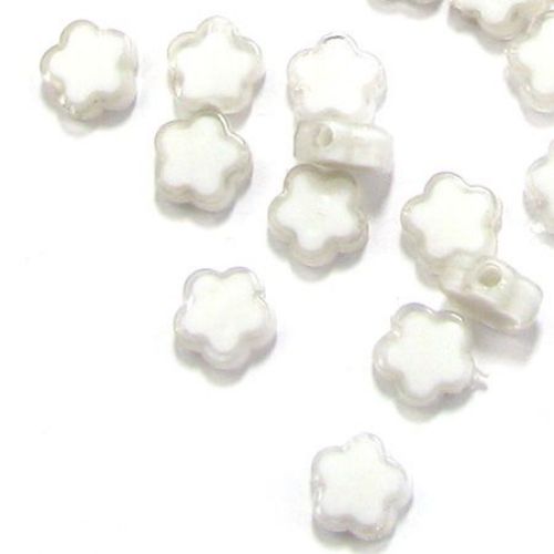 Transparent Acrylic   flower Bead with white base 10x4 mm hole 2 mm white - 50 grams ~ 180 pieces