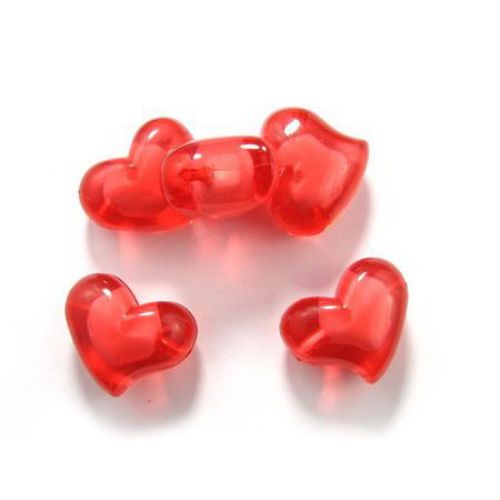 Margele  inima de bază albă 34x27x20 mm gaură 3,5 mm roșu -50 grame -5 bucăți