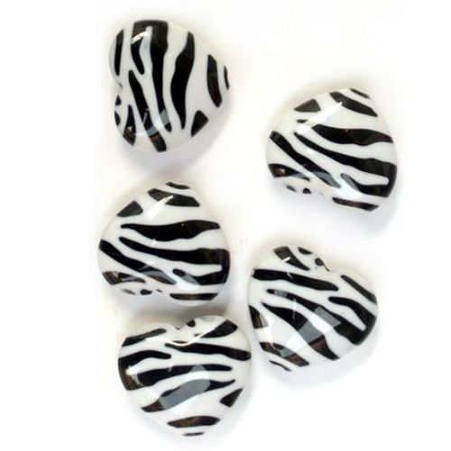 Two-color bead heart 26x23x9 mm black and white - 30 grams