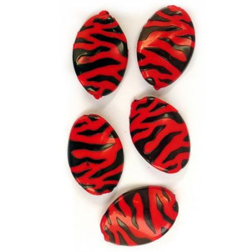 Two-color oval bead twisted 35x25x6 mm red and black - 30 grams