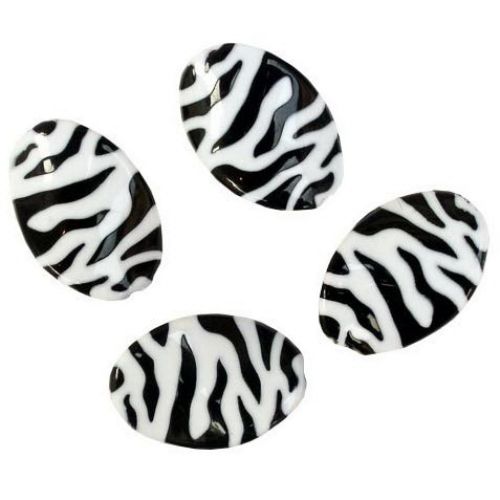 Two-color oval bead twisted 35x25x6 mm black and white - 30 grams