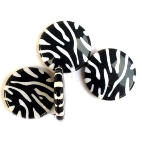 Patterned Plastic Disk-shaped Beads for Handmade Jewelry Accessories, 30x6 mm, Black and White -30 grams