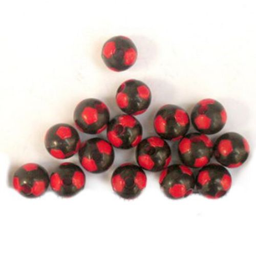 Мънисто двуцветно топче футбол 8 мм червено и черно -31 грама
