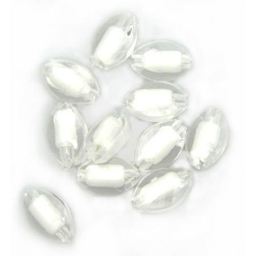 Bead with white oval base  8x12x6 mm hole 2 mm multi-walled transparent - 50 grams ~ 110 pieces