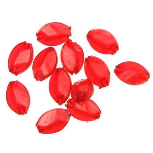 Bead with white base oval 8x12x6 mm hole 2 mm multi-walled red - 50 grams ~ 110 pieces