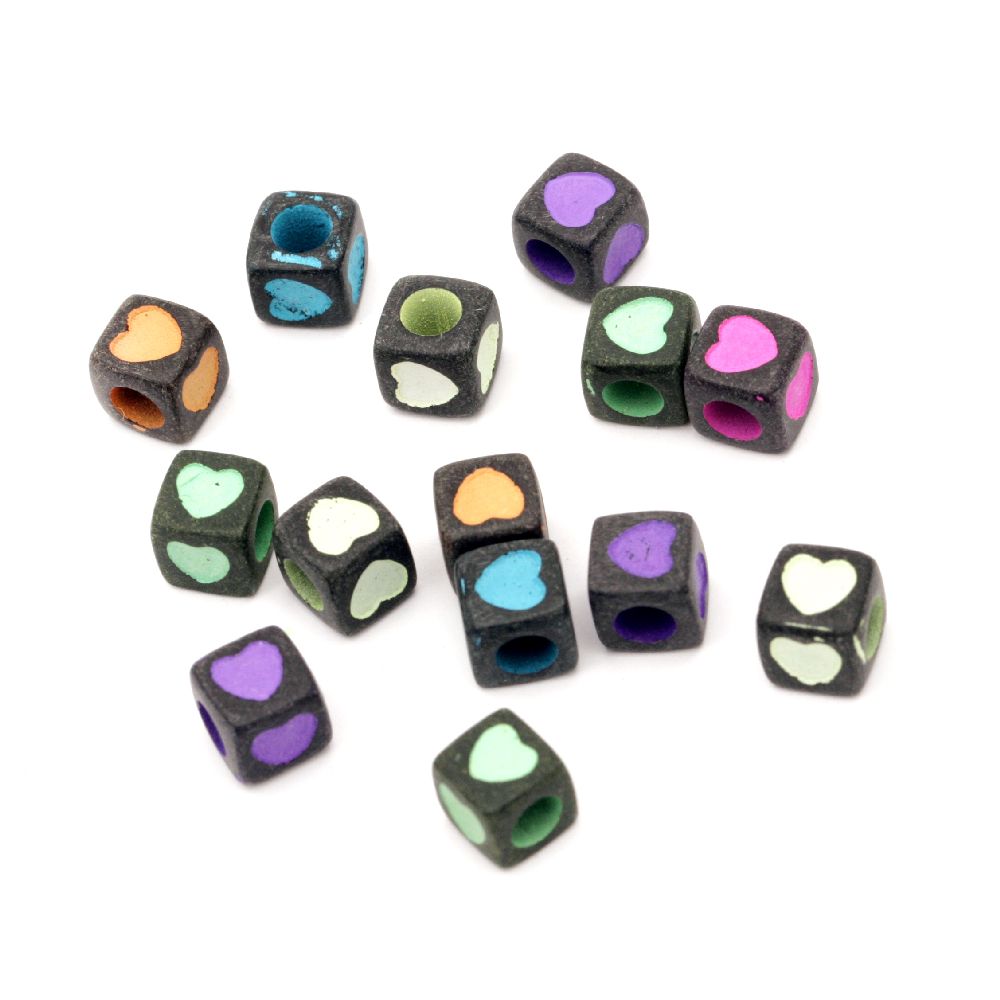 Two-color Bead cube with heart 6x6 mm hole 3 mm black -20 grams ~ 105 pieces