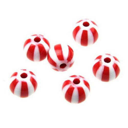 Two-color bead ball 12 mm white and red - 50 grams
