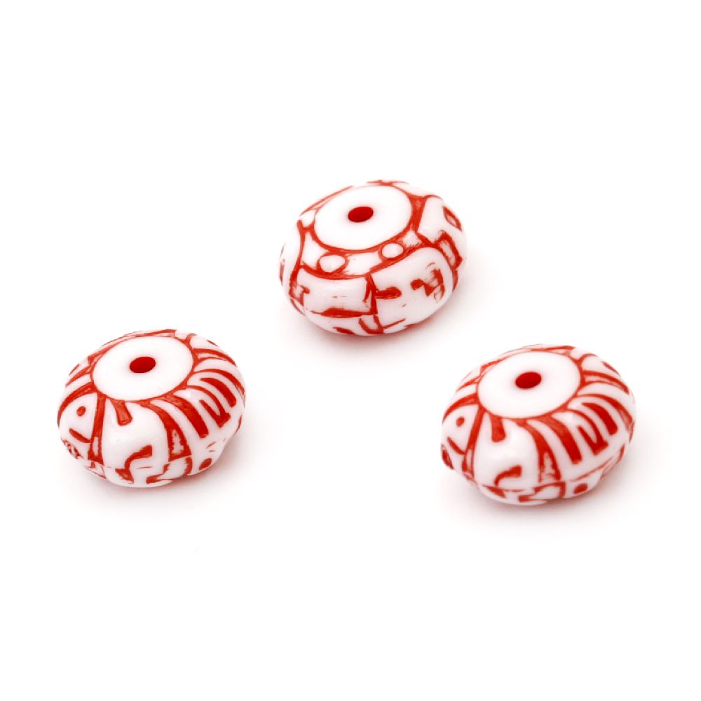 Plastic Two-colored Washer Beads for DYI and Craft Making, 12.5x7 mm, Hole: 2 mm, White and Red -50 grams ~ 73 pieces