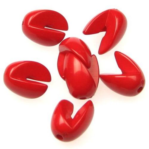 Acrylic modular solid beads for jewelry making, oval 18x12 mm hole 2 mm red - 10 sets