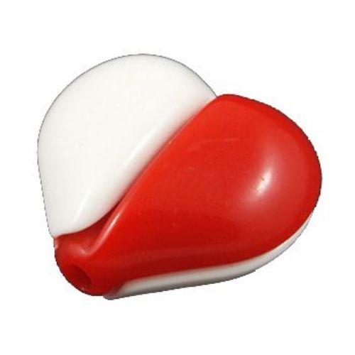 Модулно мънисто сърце 18x17x9 мм дупка 2 мм бяло и червено -10 комплекта