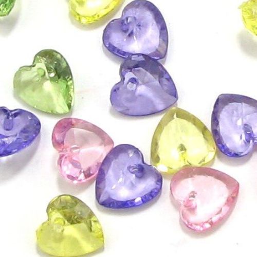Pendant crystal heart 10x10x5 mm hole 1 mm MIX - 50 grams ~ 240 pieces