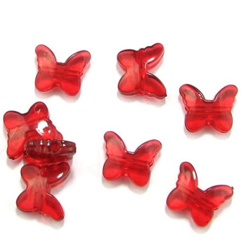Transparent Acrylic Beads, Butterfly, Red, 15x18mm, 50gr