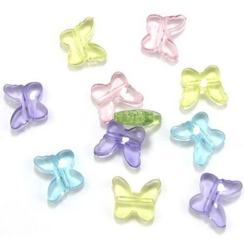 Transparent Acrylic Beads, Butterfly, Mixed color, 15x18mm, 50gr