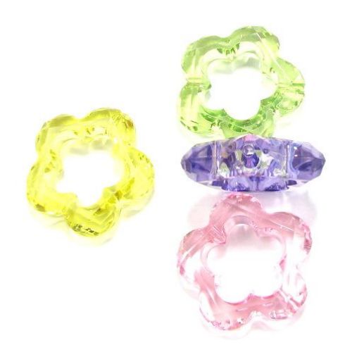 Transparent Acrylic Bead crystal flower 39mm faceted MIX- 50 grams