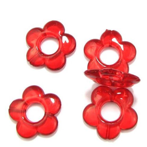 Transparent Acrylic Crystal flower 30x5 mm red - 50 grams