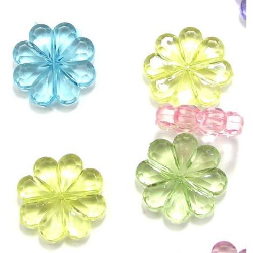 Acrylic Crystal Flower Beads for Kids Accessories, 20x5 mm, Hole: 2 mm, MIX - 50 grams -30 pieces