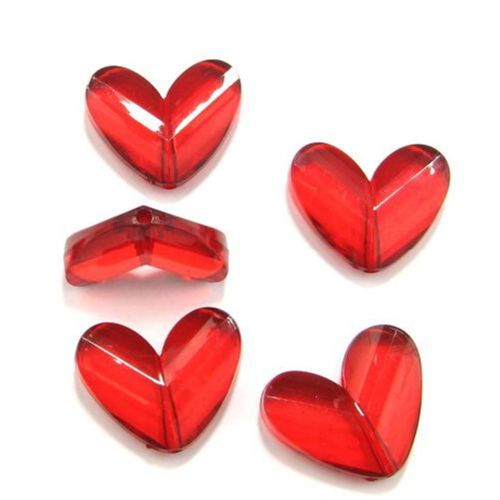 Acrylic Heart Beads, Crystal Imitation for DYI Jewelry Accessories, 33x27 mm, Red - 50 grams