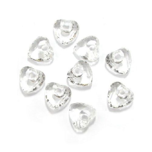 Clear Acrylic Crystal Heart Beads, 16x16 mm, Transparent - 50 grams