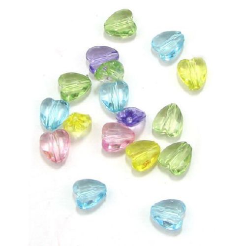 Transparent Bead crystal heart 10x8.5x5 mm hole 1 mm faceted mix - 50 grams ~ 220 pieces