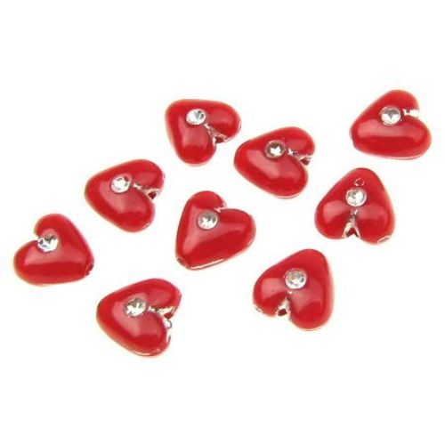 Plastic Heart Bead with Imitation  Gemstone / 8x4.5 mm / Hole: 1.5 mm / Red - 20 grams ~ 140 pieces