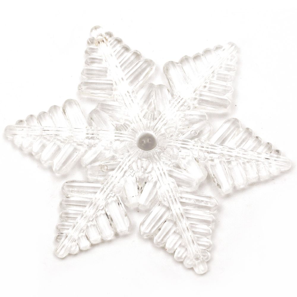 Acrylic Transparent Snowflake Beads for Christmas Accessories and Decoration, 101x11 mm, Two Holes x 2 mm, 2 pieces ~ 57 grams