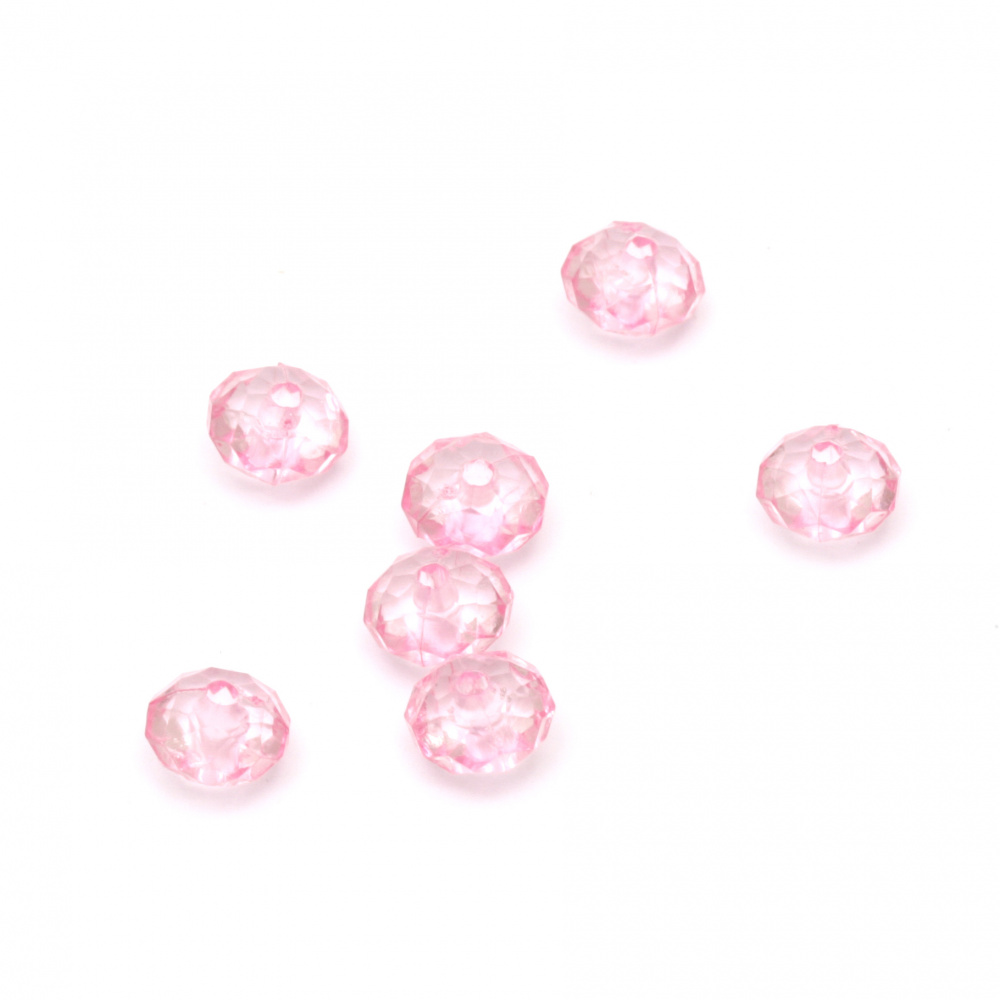 Мънисто кристал шайба абакус 8x5 мм дупка 1.5 мм цвят розов -50 грама ~290 броя