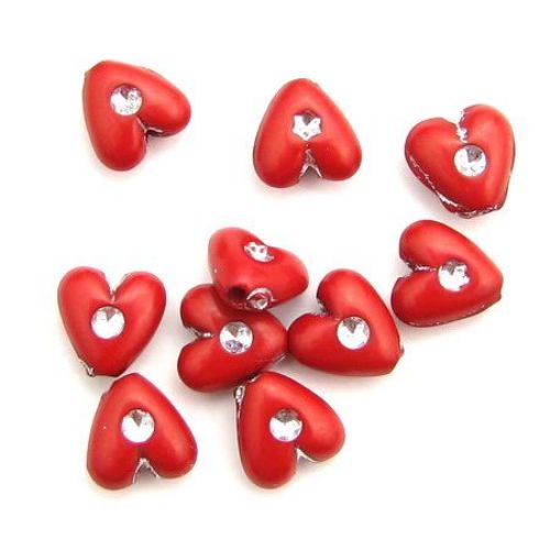 Margele imitație pietricică inimă 8x4 mm gaură 1 mm culoare roșu -20 grame ~ 120 bucăți