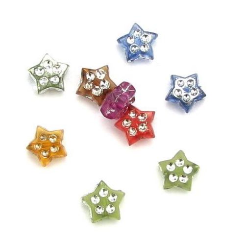 Transparent plastic  star bead with imitation of pebbles 8 mm MIX - 50 grams